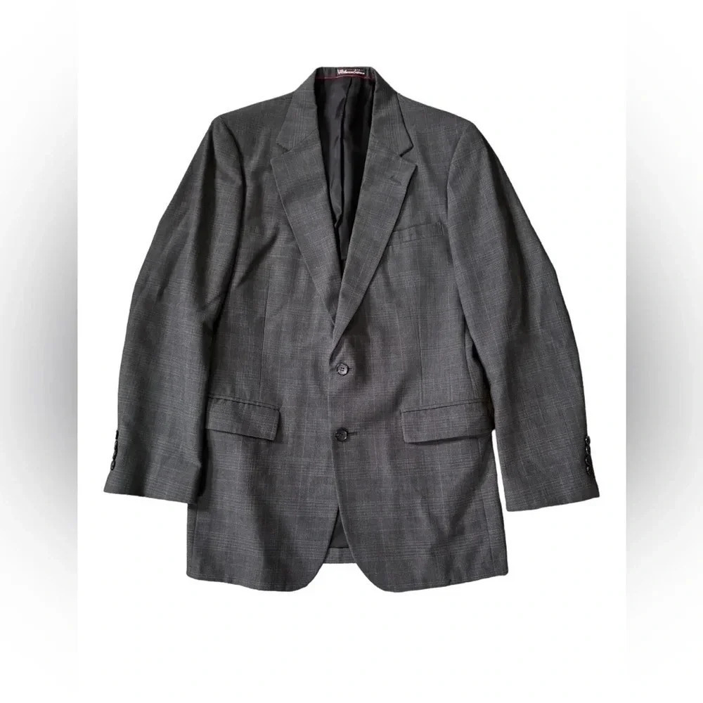 STAFFORD mens charcoal gray plaid two button sport coat suit jacket blazer 40L